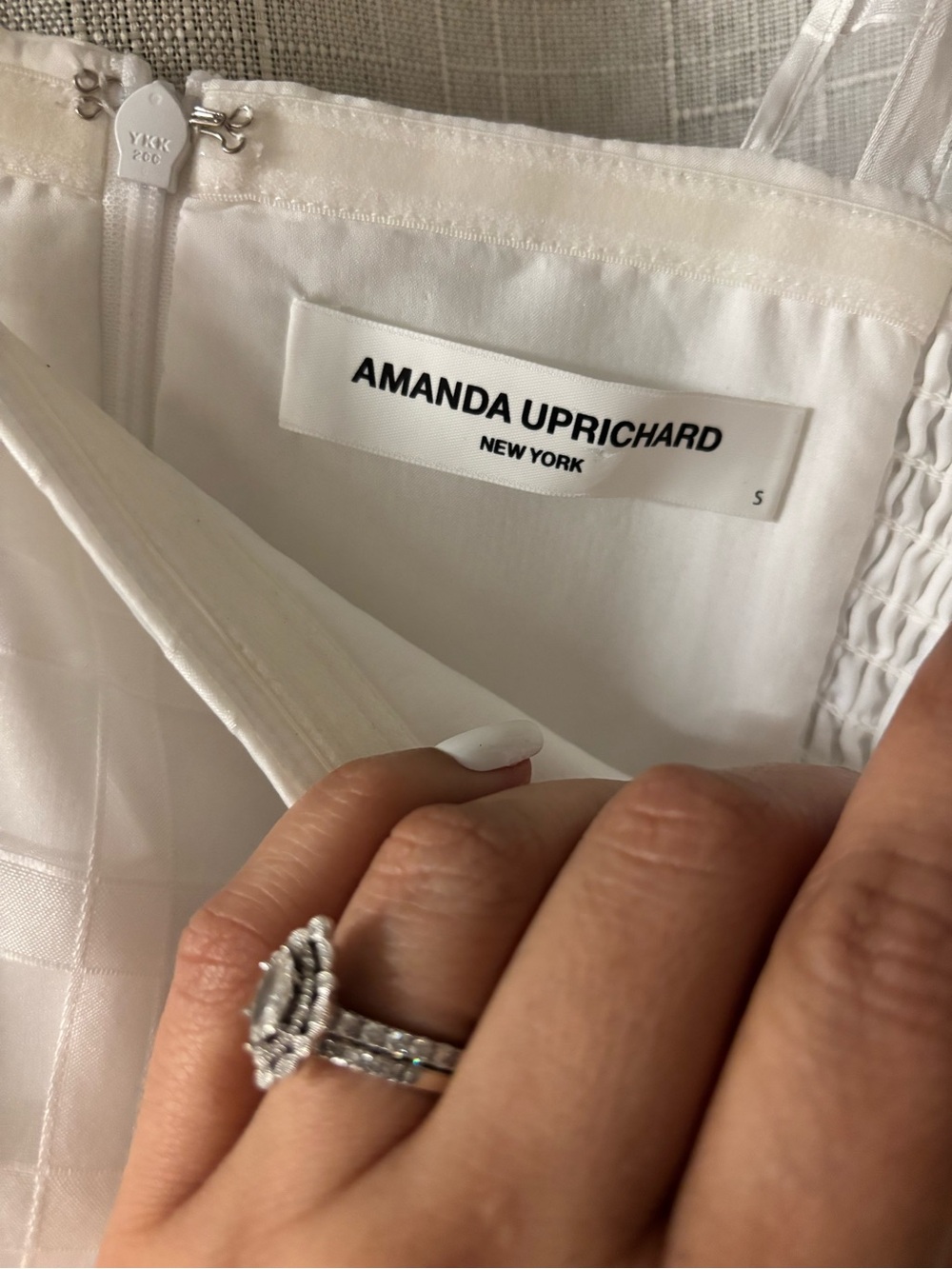 Amanda Uprichard Russo White Checkered Baby Doll Mini Dress - Picture 7 of 11